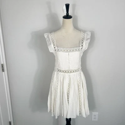 Free People One Verona Mini Dress Lace White Gauzy Cotton Boho Beach Fairy Large - Image 1 of 4