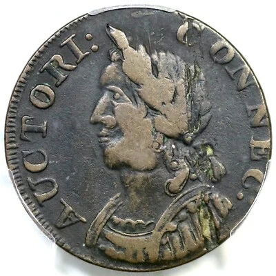 1786 M 5.3-N R-2 PCGS VF 30 Hercules Head Connecticut Colonial Copper Coin - Image 1 of 3