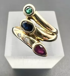 🟦🟥🟩 💎 CADEAUX Ring• Saphire Smaragd • Diamant • 585.Gelbgold 14K • DE 50/10• - Bild 1 von 6