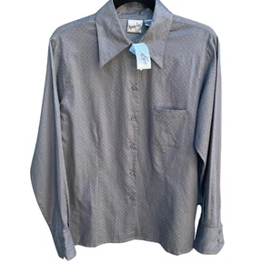 Jacqueline Ferrar Womens Gray Retro Polka Dot Long Sleeve Dress Shirt New 10 - Picture 1 of 11