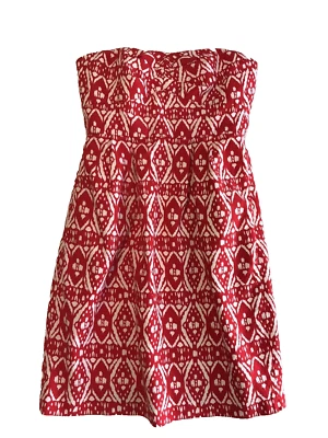 Vestido para mujer J.CREW sin tirantes rojo blanco azteca corto talla 4 preppy forrado usado en excelente estado Foto 1 de 4