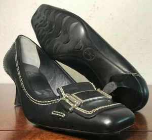 Zapato Cole Haan Cuero Negro Gatito Tacón Caballo Hebilla Puntera Cuadrada D23061 5B - Imagen 1 de 12