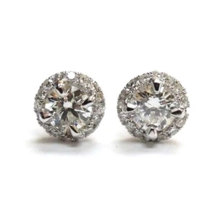 Fine 14k White Gold Hailo Diamond Stud Earrings 1.01 CT G VS1-VS2 Claw Setting - Picture 1 of 5