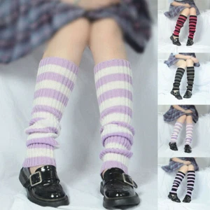 Knit Socks Leg Warmers Warm Punk Lolita Loose Japanese Gothic Striped - Picture 1 of 16