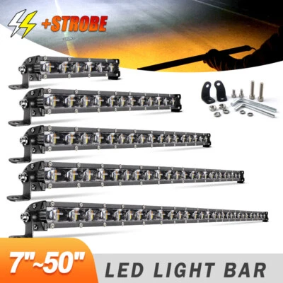 6D 7"14"20"26"32"38"50" Slim LED Light Bar Spot Flood Beam Offroad ATV SUV 4WD - Image 1 of 4
