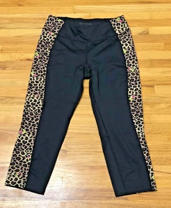 Vintage Betsey Johnson Activewear Leggings Women's M Black Leopard High Rise - Picture 1 of 6