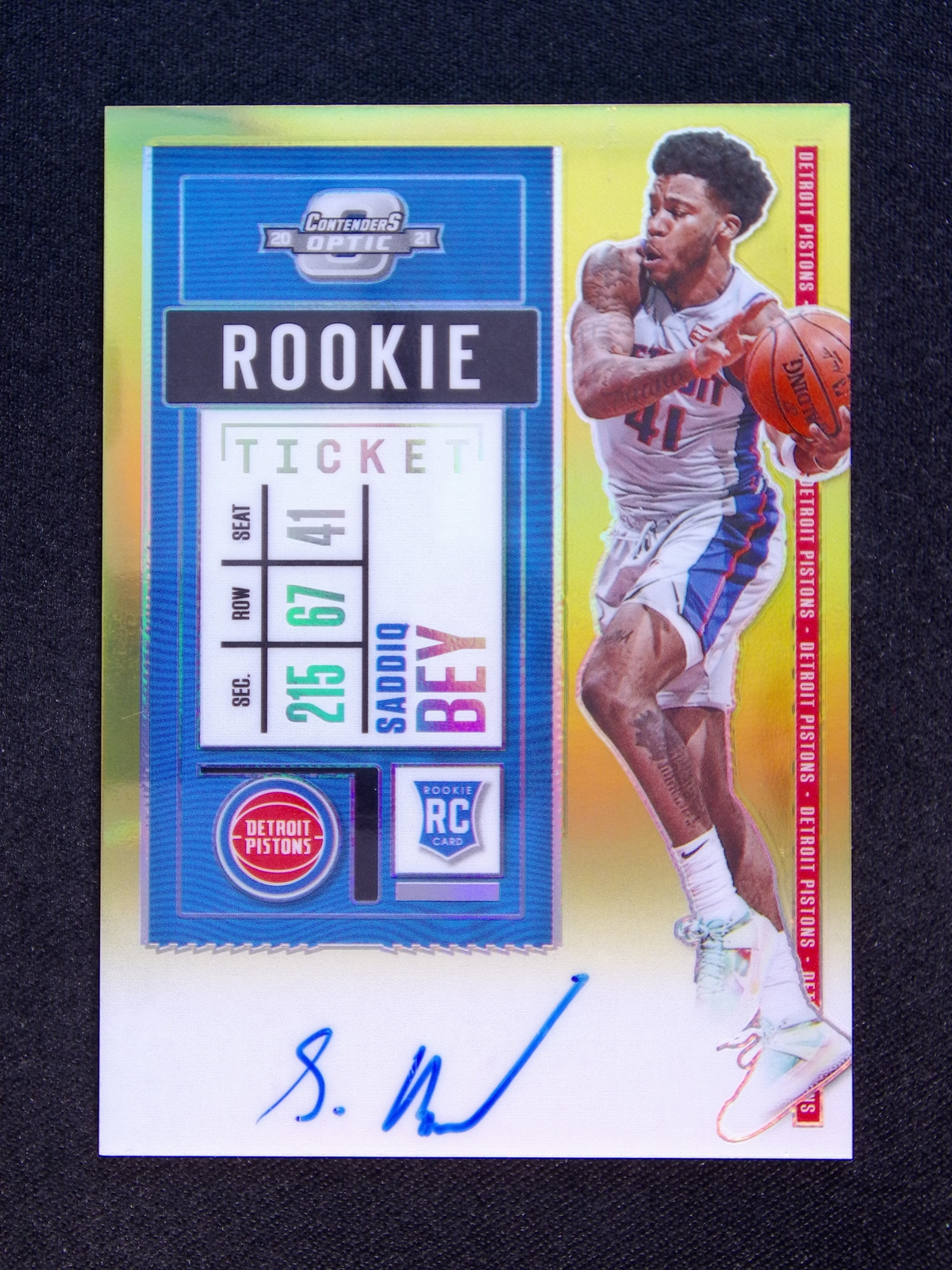 2020-21 Panini Contenders Optic Saddiq Bey #113 RC Rookie Ticket Auto Gold /10