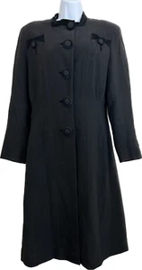 Carson Pirie Scott Vintage 40s Stylecraft Fitted Long Black Coat Velvet Trim S - Picture 1 of 16