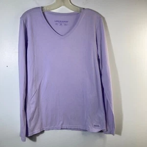 Womens Life is Good Crusher V Neck Solid Tee Shirt Long Sleeve Lavendar M Cotton - Picture 1 of 7