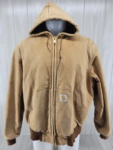 Faded Distressed Carhartt Jacket Mens 2XL Brown J04 Full Zip Hooded Workwear - Picture 1 of 12