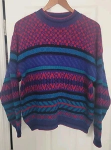 Vintage Nomadic Traders Sweater-Adult Med-Lg-100% Wool-Knit Colorful Checkered - Picture 1 of 12