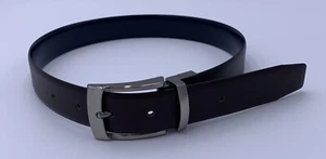 Reversible Brown/Black Leather Belt Silver Buckle Youth Boys 30 3/4 Inch Long - Picture 1 of 4