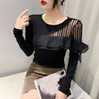 Office Party Casual Fashion Long Sleeve T-shirt Tops Blouses Slim Ruffles