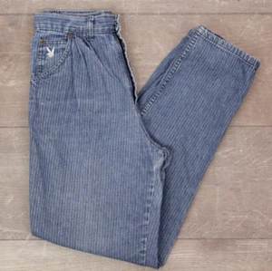VTG Women's 80s Striped Light Blue Denim Playboy Playmate Jeans Sz 28" 1980s - Picture 1 of 15