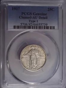 1917 Standing Liberty quarter, AU Detail, Type 1 - Picture 1 of 2