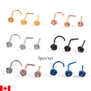 3pcs Nose Piercing Body Jewelry  Stainless Steel rose flower Nose Ring Nose Stud