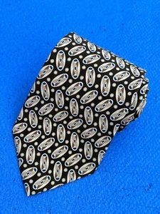 Authentic Christian Dior Abstract Oval Design On Brown 100% Silk Necktie Tie - Picture 1 of 12