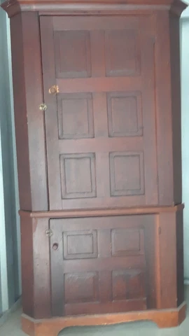 Antique primitive corner cupboard cabinet butterfly shelves pine color mahogany Cover