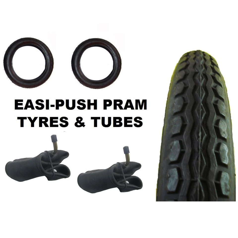 2 x Emmaljunga Smart EASI-PUSH PRAM TYRES 12 1/2" x 2 1/4 + Bent Valve tubes - Image 1 of 1