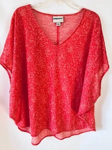AVA & VIV Sleeveless Pullover Batwing Coral and White Knit Sweater Top Size X/1X - Picture 1 of 8