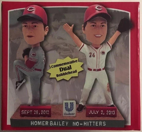 Homer Bailey Commemorative Dual Bobble Head, No Hitters Sponsored by Unilever Cover