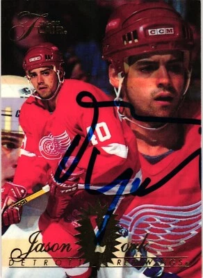 Jason York #54 Signed 1994-95 Flair NHL Hockey Card Red Wings Auto AU - Image 1 of 2