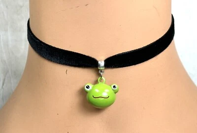 Black Velvet Choker Necklace Frog Bell Froggy Cat Cosplay Anime Lolita Fashion - Image 1 of 3
