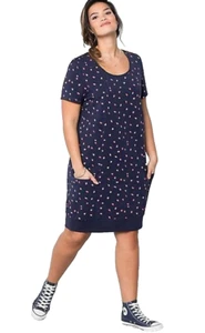 Sheego Plus Size 30 Navy All Over Strawberry Stretchy Tunic DRESS Summer - Picture 1 of 4