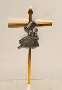 Cruz de Pared Colgante Primera Comunión Tonificada y Estaño para Niñas, 7 Pulgadas - Imagen 1 de 2