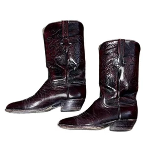 Vintage Lucchese Herren Cowboy Leder Western Stiefel Kirschrot Größe 8 - Bild 1 von 12