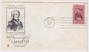 TurtlesTradingPost - Marquis de Lafayette #1097- 1957 Artcraft FDC Easton PA - Picture 1 of 1
