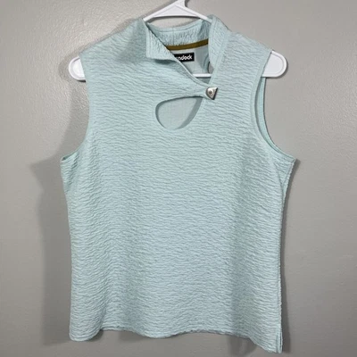 Camiseta de tenis de golf JAMIE SADOCK sin mangas con ojo de cerradura arrugado grande verde espuma de mar Foto 1 de 4