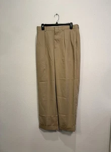 Para Hombres De Colección Polo Ralph Lauren Bronceado Puños Delantero Plisado Poliéster Vestido Pantalones 32x29 - Imagen 1 de 7