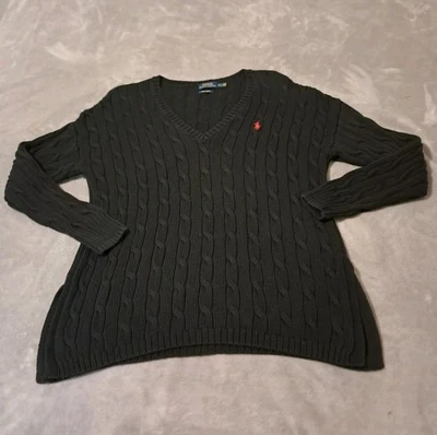 Suéter pulôver feminino Polo Ralph Lauren algodão pima malha de cabo gola V M. - Imagem 1 de 4
