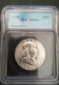 1955 Franklin Half Dollar ICG MS64 Bugs Bunny Die Clash - Picture 1 of 7