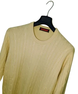 Jersey de hombre AUSTIN REED Premium 100 % CACHEMIRA amarillo tejido con cable CREW se adapta a M - Imagen 1 de 8