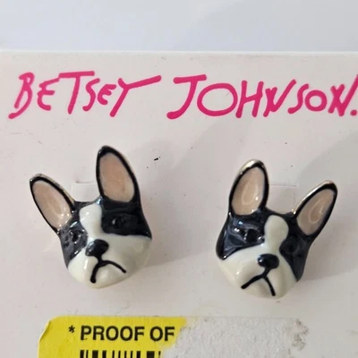 Betsey Johnson Boston Terrier Dog Earrings Stud - Image 1 of 4