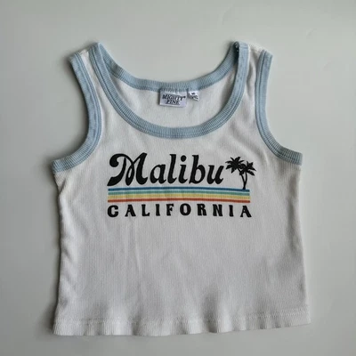 Mighty Fine Malibu California White Ribbed Crop Tank Top Women's Size Medium Y2K - Image 1 of 4