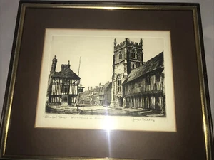 Chapel Street Stratford Avon Etching Signed James Priddey Landscape Framed 14x16 - Picture 1 of 11