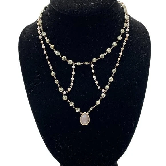 Ela Rae Cleo 项链 粉色 蛋白石 棕色 月光石 Pyrite 硬币 14K 镀纯银 — 第 1/4 张图片