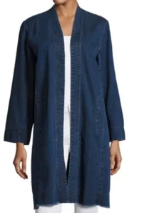 Eileen Fisher Organic Stretch-Cotton Denim Jacket Duster Cardigan Boho PL - Picture 1 of 11