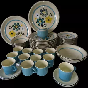 ANEMONE Fashion Manor Stoneware Retro MCM 65 Pc Set Mid Century Modern Teal Blue - Picture 1 of 10