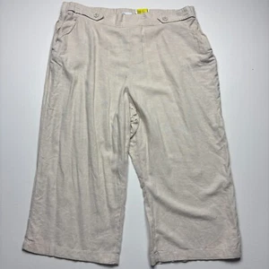 Croft & Barrow Crop Pants Womens Size 3X Plus Beige Linen Wide Leg Slash Pockets - Picture 1 of 5