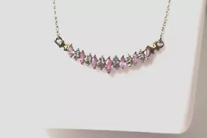 Collar de topacio blanco zafiro rosa de Madagascar 14 kYG y cadena plana/SS 16" NUEVO EN CAJA - Imagen 1 de 9