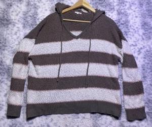 Maurices Women's Hooded Sweater Sz XL Brown Pink White Striped Hooded FREE S&H - Picture 1 of 4