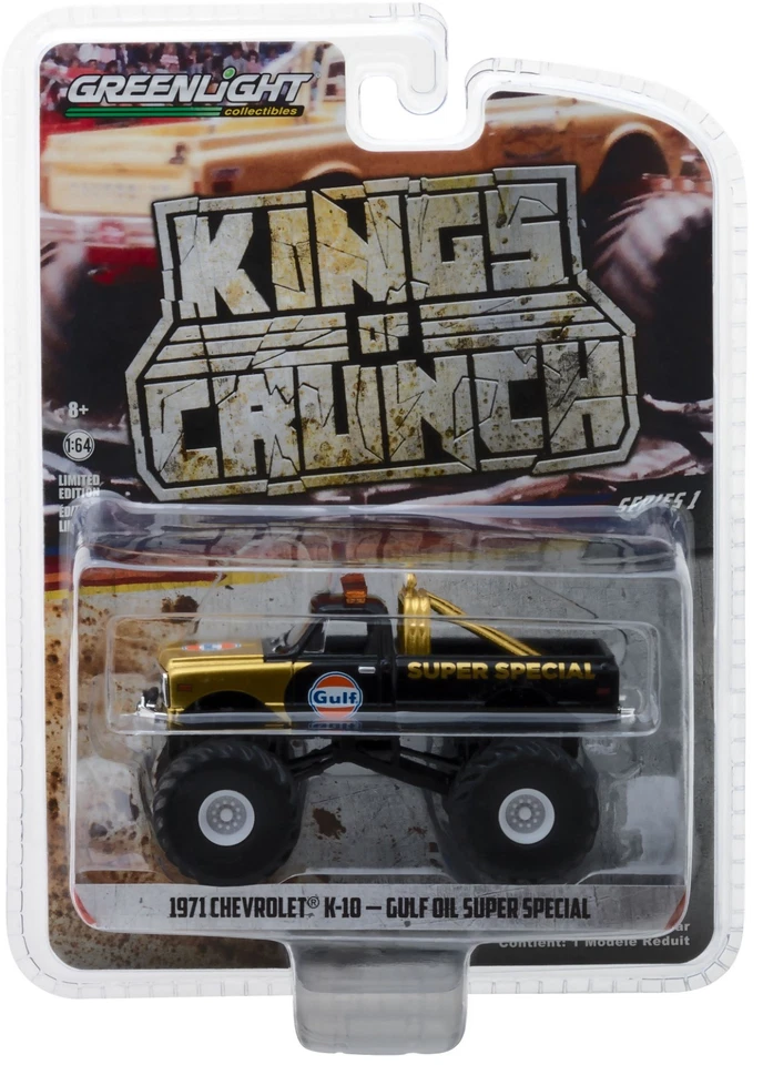 1:64 GreenLight *KINGS OF CRUNCH* 1971 Chevrolet K10 GULF OIL MONSTER TRUCK NIP - Image 1 of 1