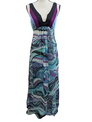 Sue Wong Silk Maxi Dress Size 6 Psychedelic Retro Print y2k Vintage  - Image 1 of 4