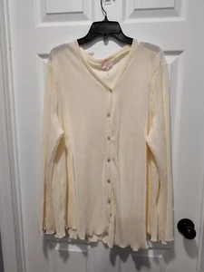 Camicetta vintage rosa giglio taglia 2x avorio plissettata maniche lunghe made in USA NUOVA SENZA ETICHETTE - Foto 1 di 8