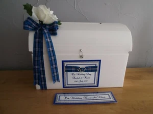 Personalised Post Chest Box Tartan Ribbon Wedding Engagement Birthdays PB15 - Picture 1 of 11