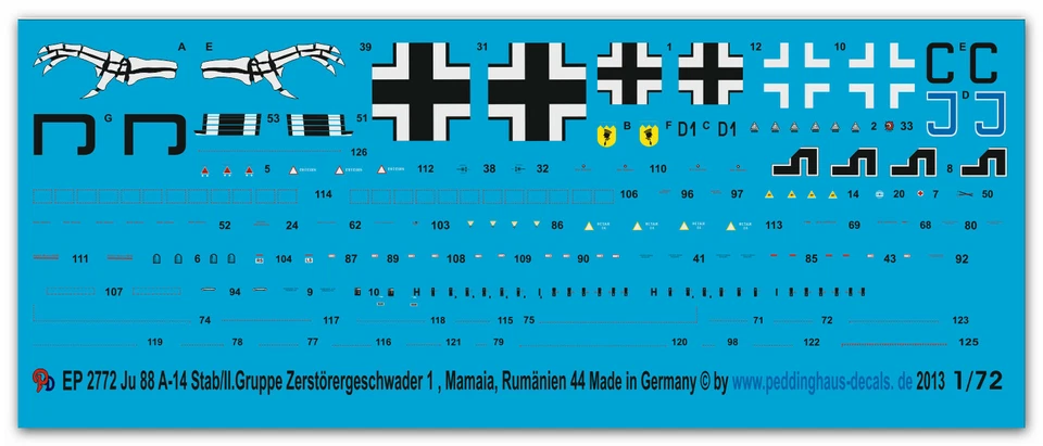 Peddinghaus-Decals 1/72 2772 Ju 88 A-14 BAR / II Gruppo - Immagine 1 di 1